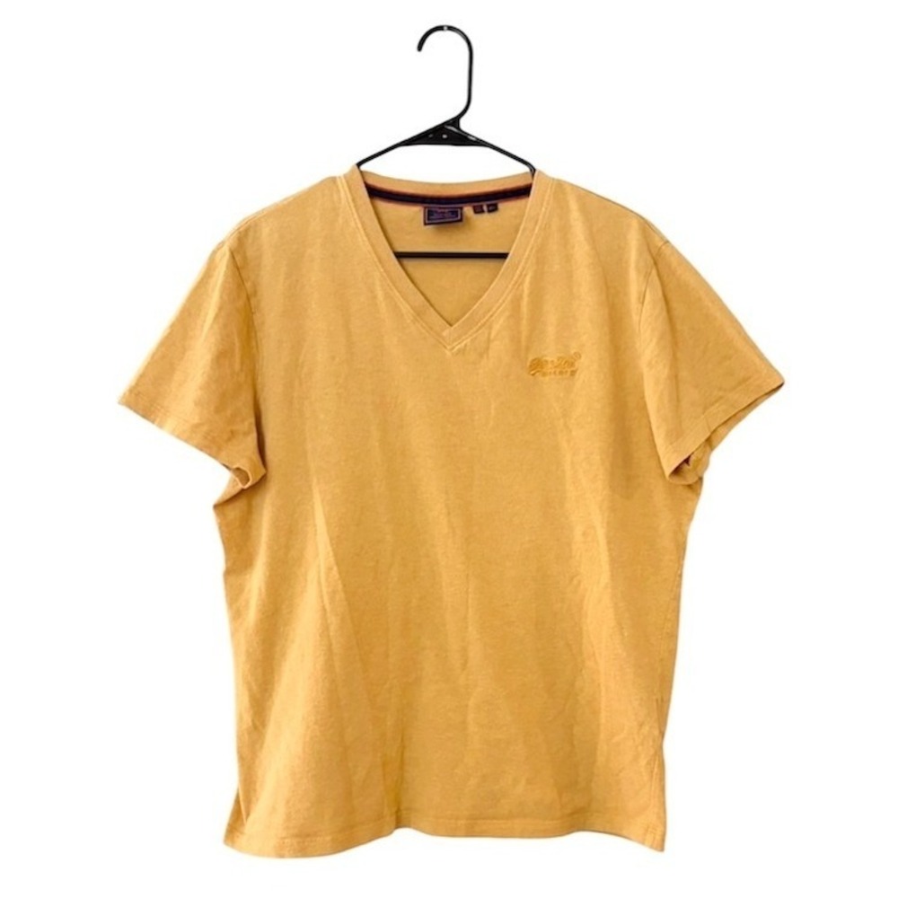 Superdry Mens Organic Cotton V-Neck T-Shirt Mustard Yellow XL